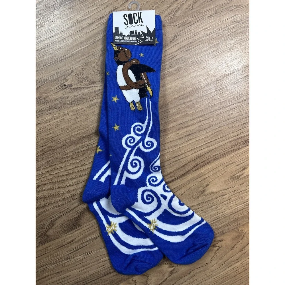 Sock It To Me Me Junior Knee High Blue Penguin Flying Show 1-5‎